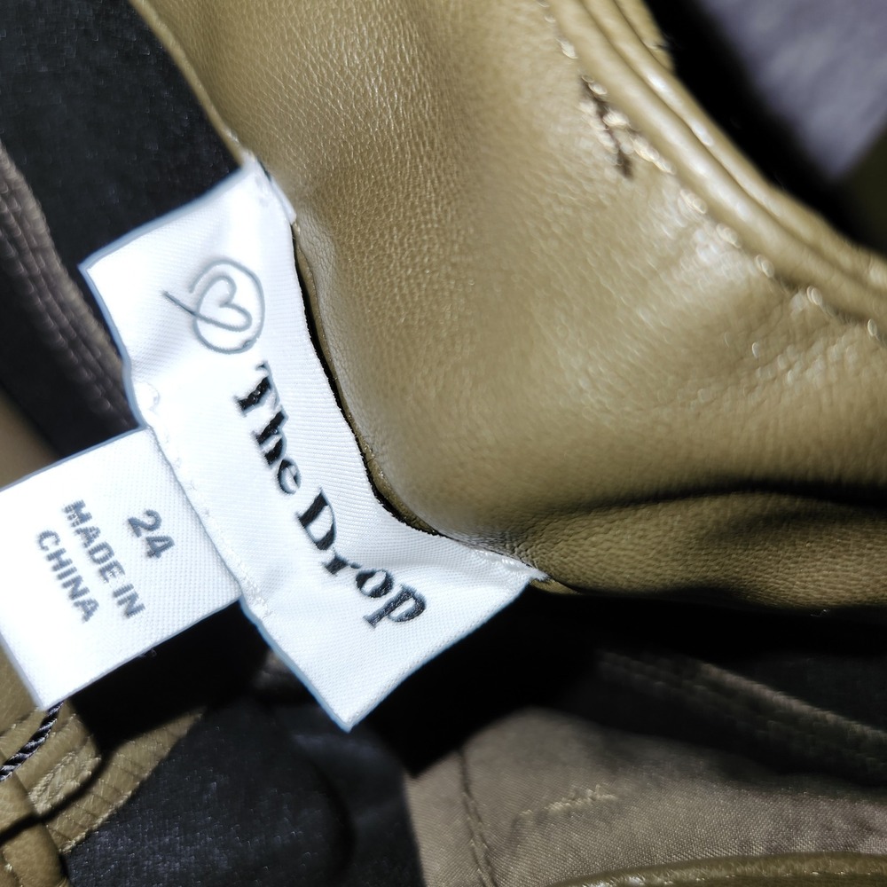The Drop Faux Leather Pants Olive Green Capers Olive Women's Size 24 - Picture 6 of 10